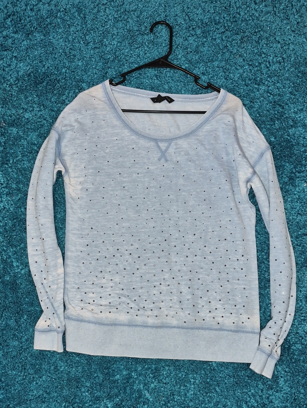 Rock & Republic Light Blue Scoop Neck Sweater with Stud Accents